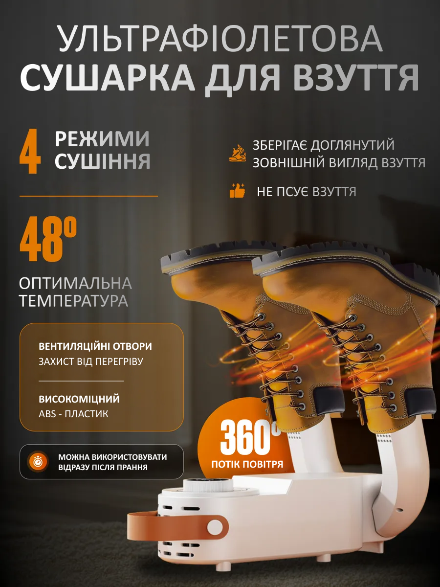 Електрична УФ-сушарка для взуття | Прибирає неприємний запах взуття | Дезінфекція + нагрів 48°C